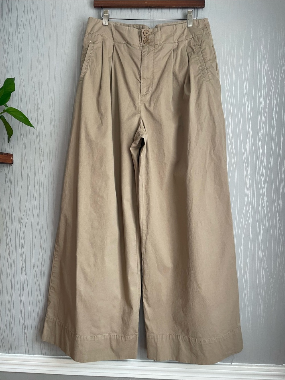Maeve by Anthropologie Khaki Wide Leg Pants Women’s Size 10 Pleated High Rise - Picture 2 of 12